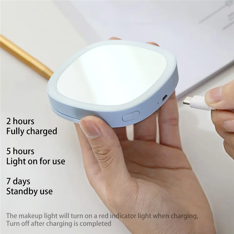 Specchio da Viaggio con Luce per il Trucco, Portatile, Piccolo, Tascabile, Mini Specchio a Mano con Lampada per il Trucco - Bianco
