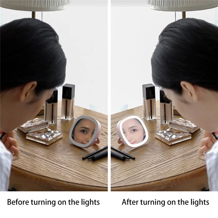 Specchio da Viaggio con Luce per il Trucco, Portatile, Piccolo, Tascabile, Mini Specchio a Mano con Lampada per il Trucco - Bianco