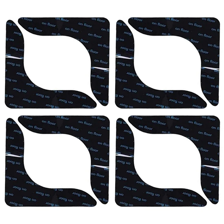 8Pcs / Set Carpet Non-Slip Sticker Floor Rug Fixed Sticker Corner Gripper Pad, Right Angle L-Shape, 123x123mm - Black