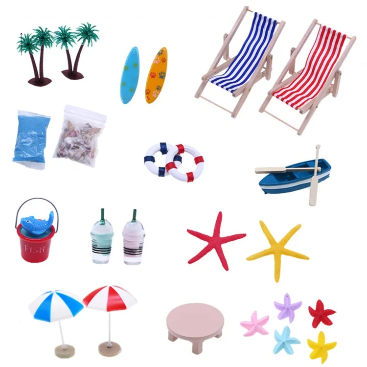 Mini Beach Set Miniature Model Ornament Summer Ocean Simulation Scene Photo Decoration Props