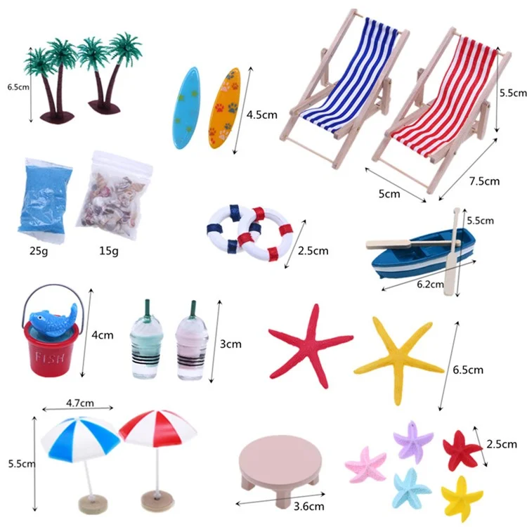 Mini Beach Set Miniature Model Ornament Summer Ocean Simulation Scene Photo Decoration Props