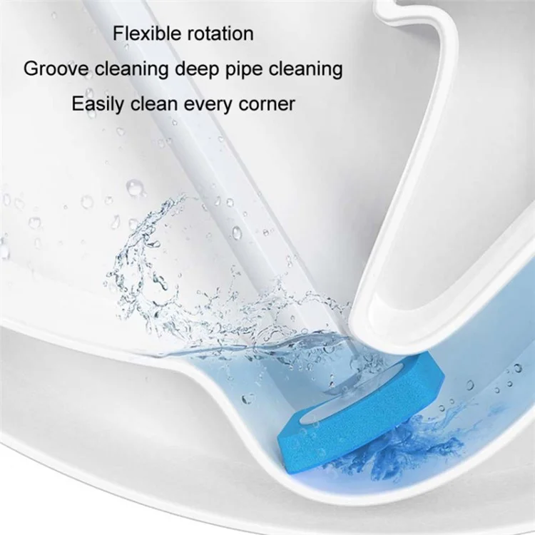 Magnetic Wall Mounted Toilet Brush Set Disposable WC Brush Head Long Handle Toilet Cleaner - White
