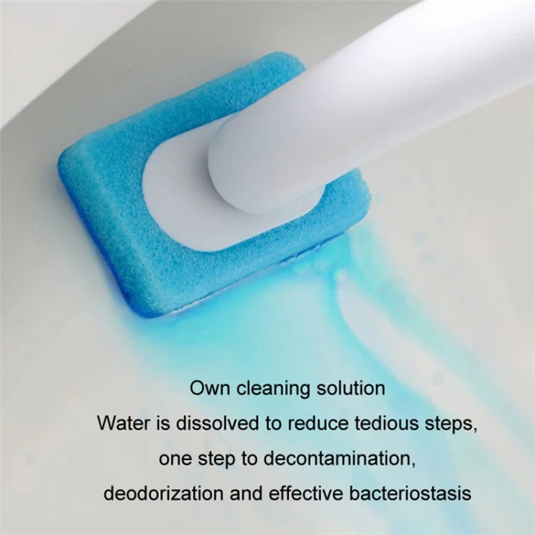 Magnetic Wall Mounted Toilet Brush Set Disposable WC Brush Head Long Handle Toilet Cleaner - White
