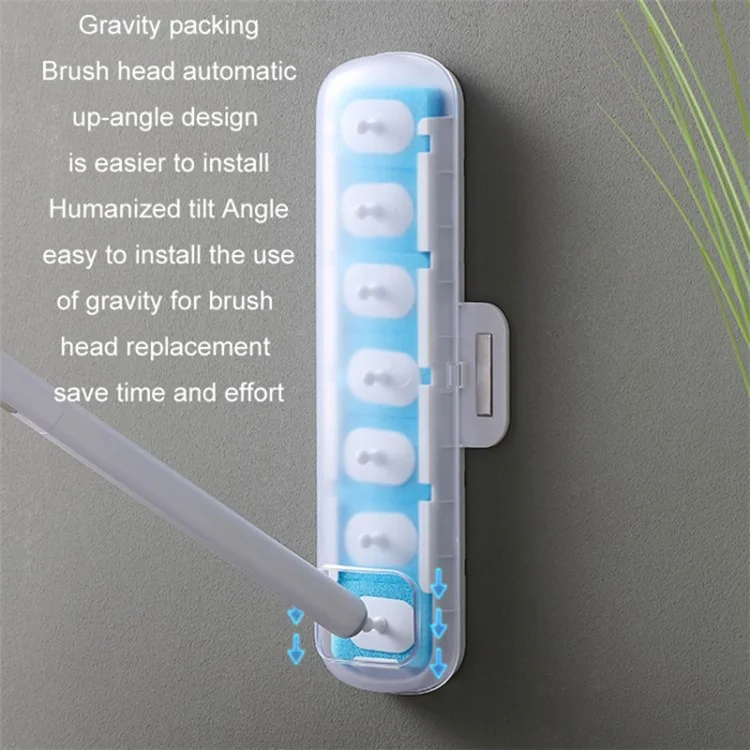 Magnetic Wall Mounted Toilet Brush Set Disposable WC Brush Head Long Handle Toilet Cleaner - White