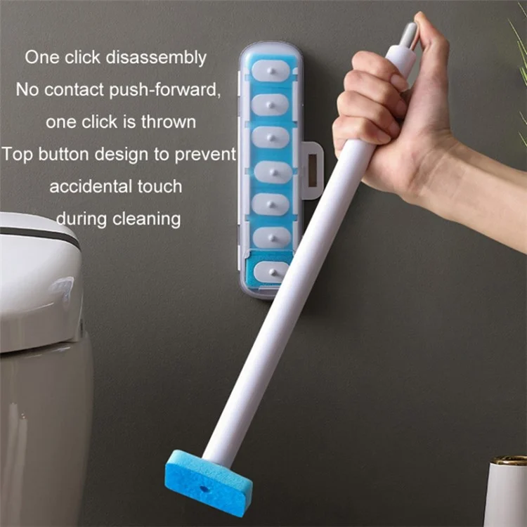Magnetic Wall Mounted Toilet Brush Set Disposable WC Brush Head Long Handle Toilet Cleaner - White