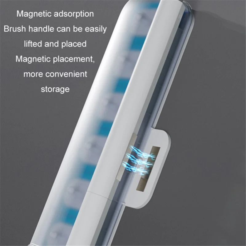 Magnetic Wall Mounted Toilet Brush Set Disposable WC Brush Head Long Handle Toilet Cleaner - Grey