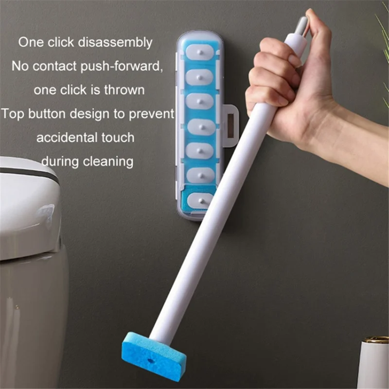 Magnetic Wall Mounted Toilet Brush Set Disposable WC Brush Head Long Handle Toilet Cleaner - Grey