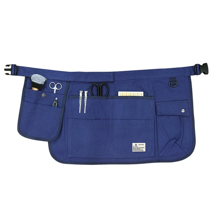 Multi Pockets Cosmetics Gardening Tools Storage Short Apron Waist Buckle Canvas Work Apron - Blue