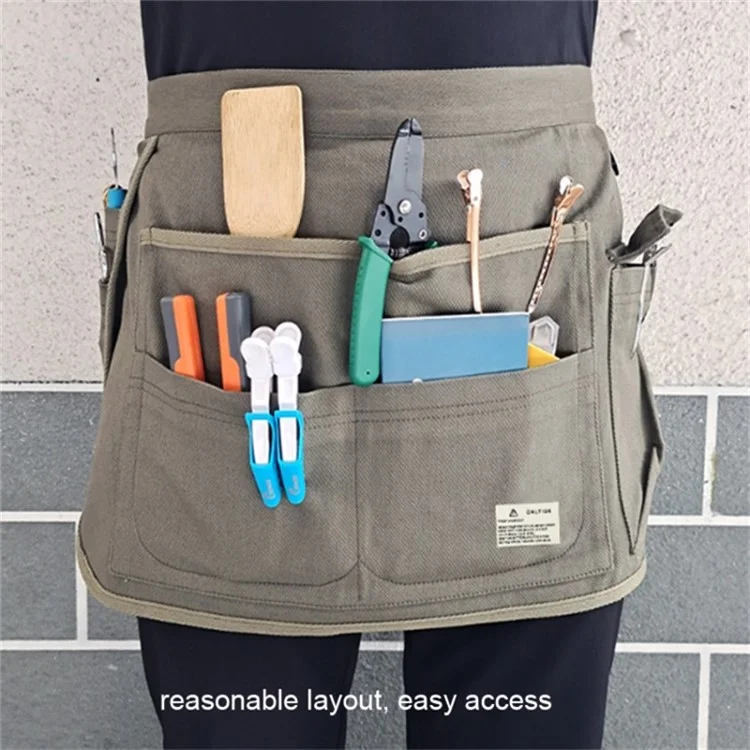 Multi Pockets Cosmetics Gardening Tools Storage Short Apron Waist Buckle Canvas Work Apron - Blue