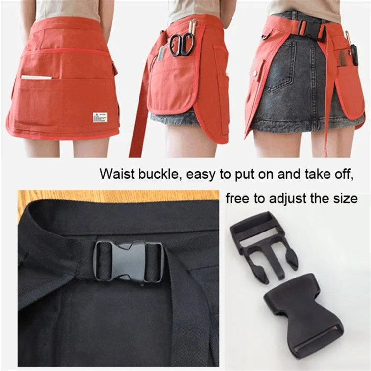 Multi Pockets Cosmetics Gardening Tools Storage Short Apron Waist Buckle Canvas Work Apron - Blue