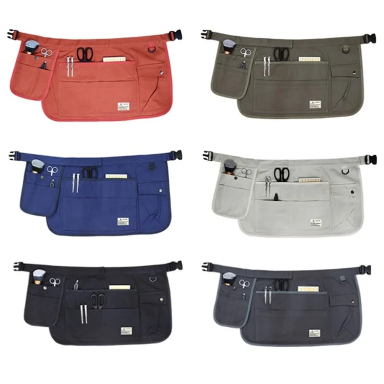 Multi Pockets Cosmetics Gardening Tools Storage Short Apron Waist Buckle Canvas Work Apron - Blue