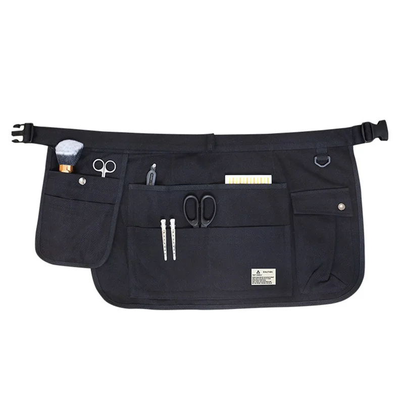 Multi Pockets Cosmetics Gardening Tools Storage Short Apron Waist Buckle Canvas Work Apron - Black