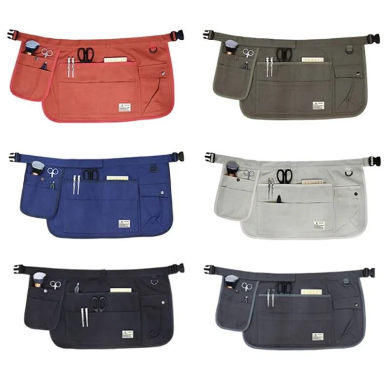 Multi Pockets Cosmetics Gardening Tools Storage Short Apron Waist Buckle Canvas Work Apron - Black