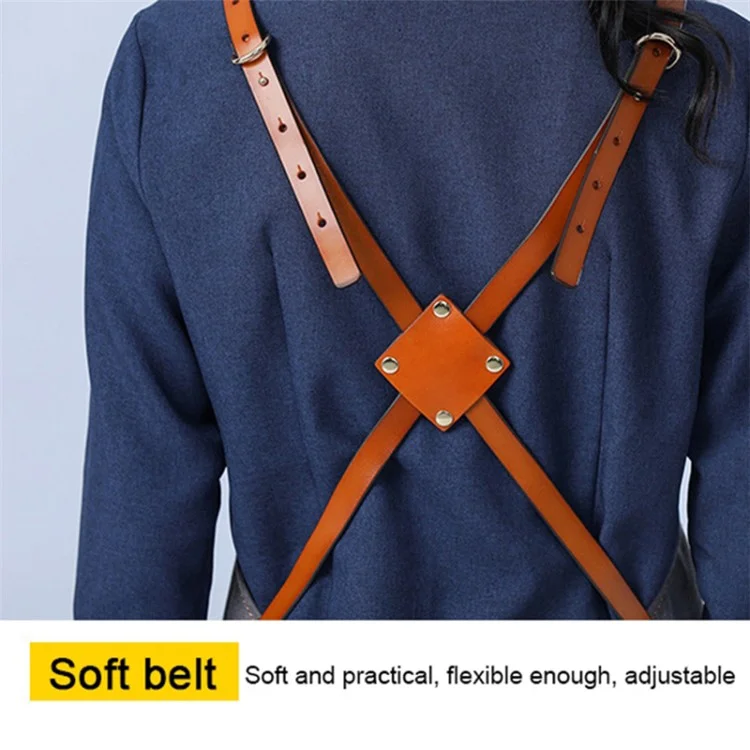 D001 Multi-pockets Apron Waterproof Canvas Apron for Heavy Duty Woodworking Gardening, Brown Leather Strap - Black