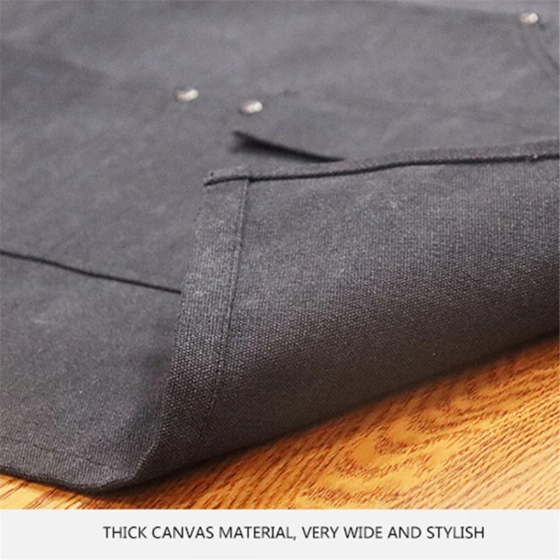 D001 Carpenter Work Apron with Multiple Pockets Gardening Woodworking Waterproof Canvas Apron - Black