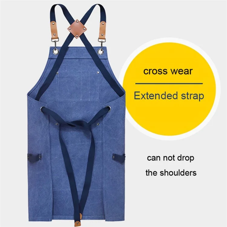 D001 Carpenter Work Apron with Multiple Pockets Gardening Woodworking Waterproof Canvas Apron - Khaki
