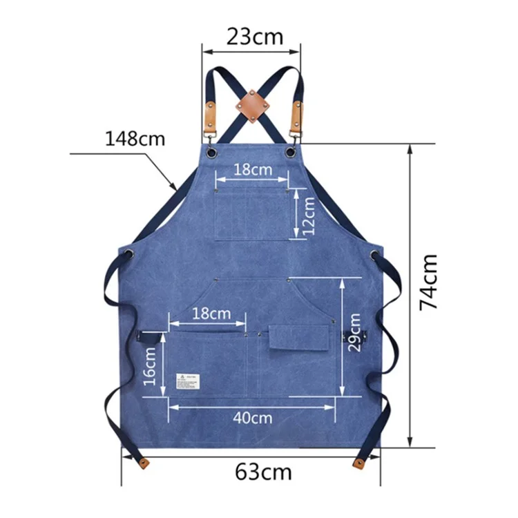 D001 Carpenter Work Apron with Multiple Pockets Gardening Woodworking Waterproof Canvas Apron - Khaki