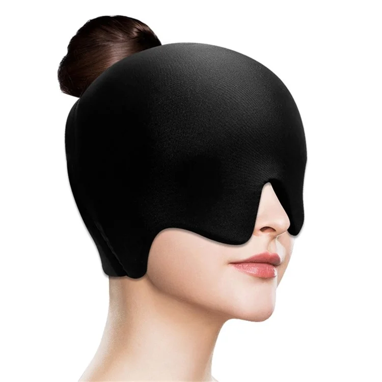 H08196 Headache Migraine Relief Hat Gel Lycra Hot Cold Therapy Mask Cap Hollow Top Cold Compress Head Hood - Black