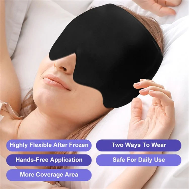 H08196 Headache Migraine Relief Hat Gel Lycra Hot Cold Therapy Mask Cap Hollow Top Cold Compress Head Hood - Black