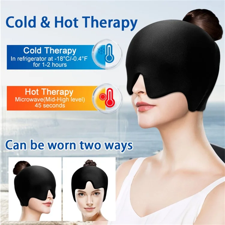 H08196 Headache Migraine Relief Hat Gel Lycra Hot Cold Therapy Mask Cap Hollow Top Cold Compress Head Hood - Black