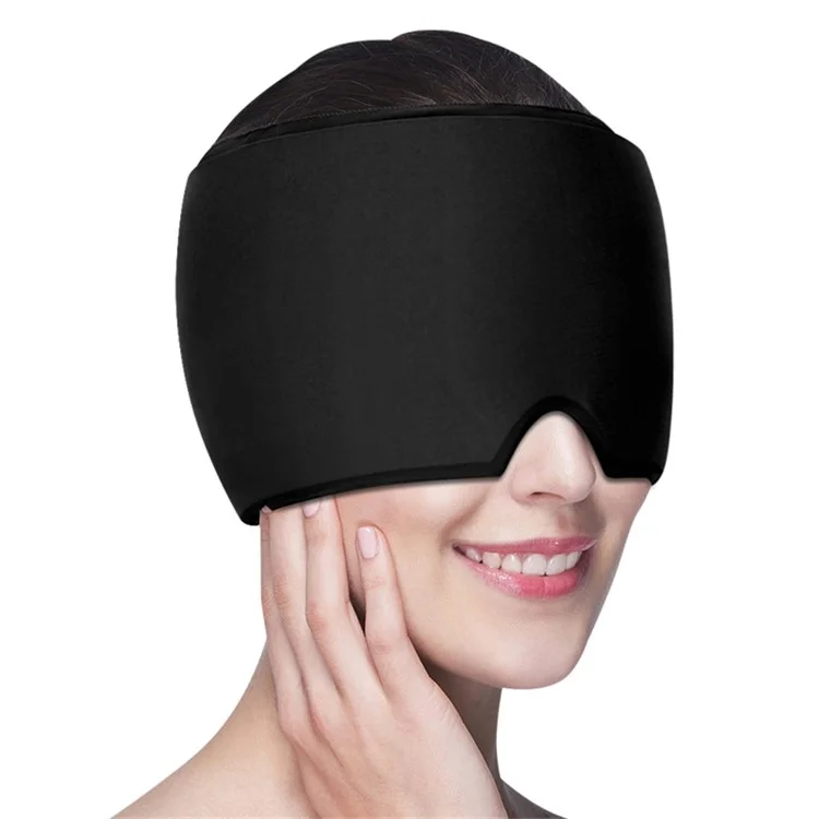 H08198 Gel Ice Pack Migraine Relief Cap Reusable Headache Relief Hat, FDA & MSDS Certificated / No CE (ST) - Noir