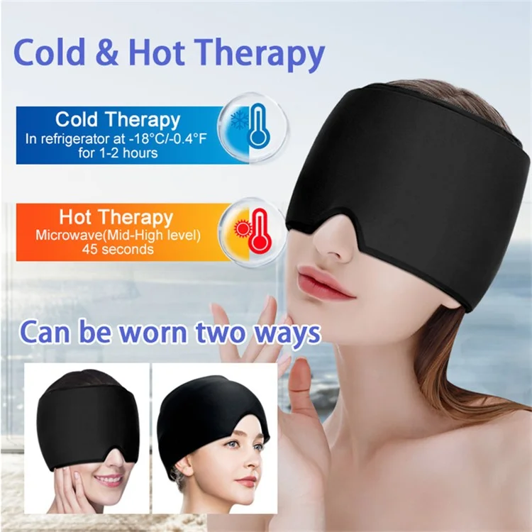 H08198 Gel Ice Pack Migraine Relief Cap Reusable Headache Relief Hat, FDA & MSDS Certificated / No CE (ST) - Noir