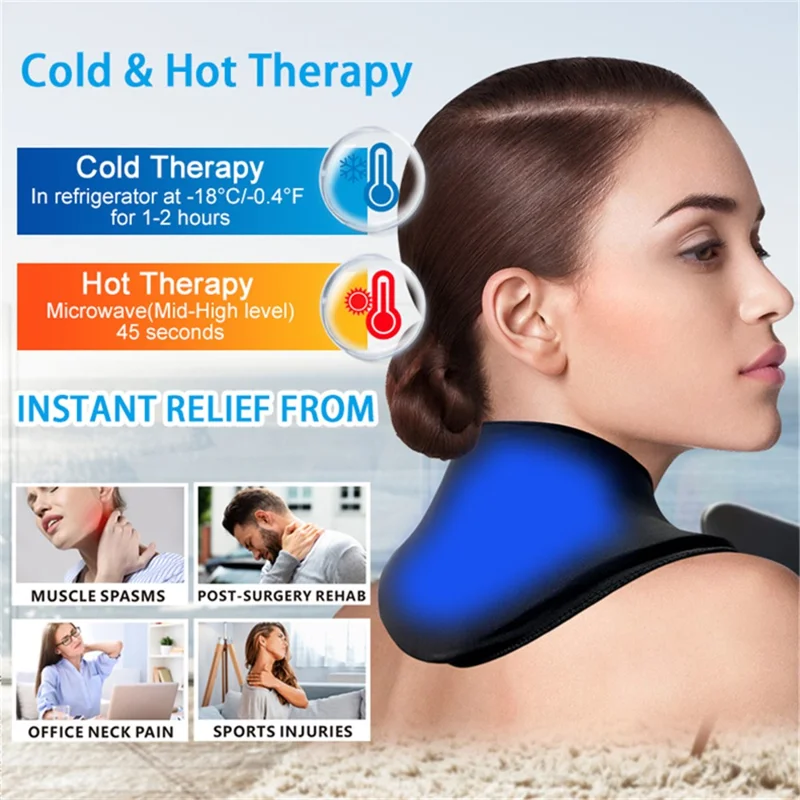 H08205 Medical Grade Gel Neck Ice Pack Reusable Pain Relief Cold Compress Therapy Neck Wrap (ST) - Black
