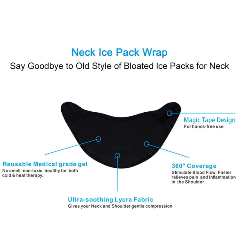 H08205 Medical Grade Gel Neck Ice Pack Reusable Pain Relief Cold Compress Therapy Neck Wrap (ST) - Black