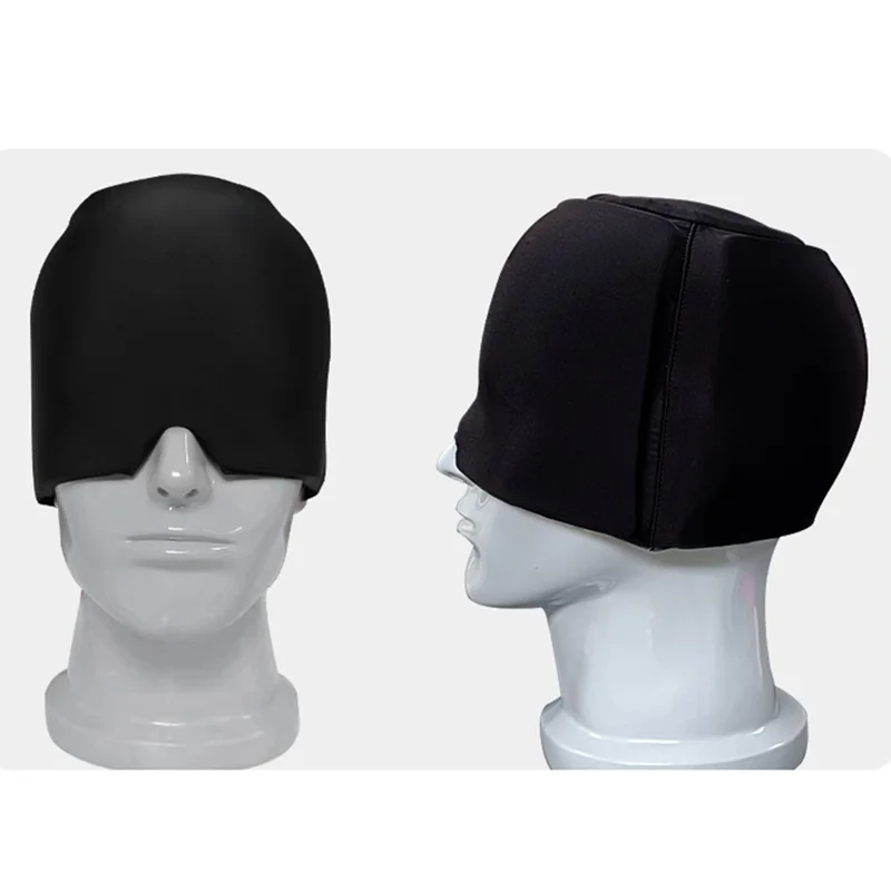 H08190 Cold Compress Headache Relief Head Hood Gel Lycra Hot Cold Therapy Eye Mask Cap - Black
