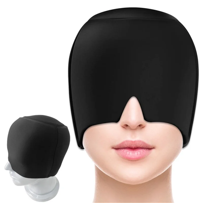 H08190 Cold Compress Headache Relief Head Hood Gel Lycra Hot Cold Therapy Eye Mask Cap - Black