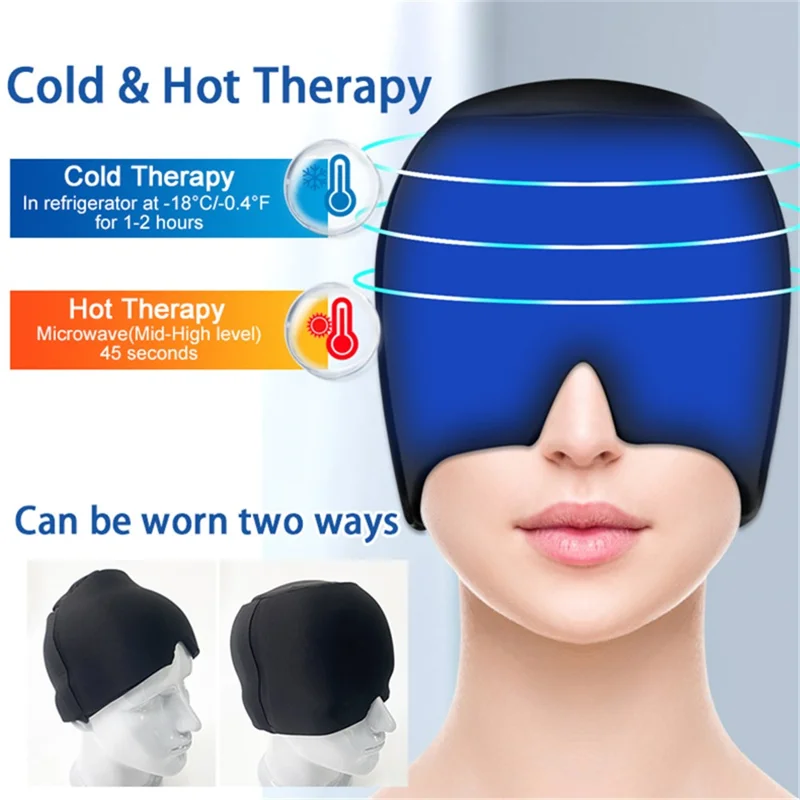H08190 Cold Compress Headache Relief Head Hood Gel Lycra Hot Cold Therapy Eye Mask Cap - Black