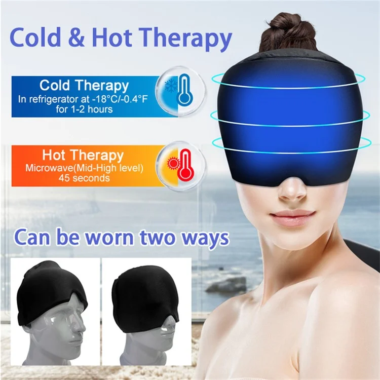 H08192 Cold Compress Headache Relief Head Hood Hot Cold Therapy Gel Lycra Mask Cap with Ponytail Hole - Blue