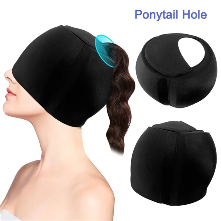 H08192 Cold Compress Headache Relief Head Hood Hot Cold Therapy Gel Lycra Mask Cap with Ponytail Hole - Blue