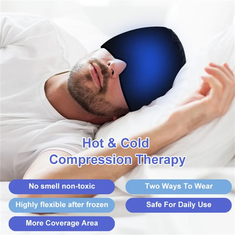H08192 Cold Compress Headache Relief Head Hood Hot Cold Therapy Gel Lycra Mask Cap with Ponytail Hole - Blue