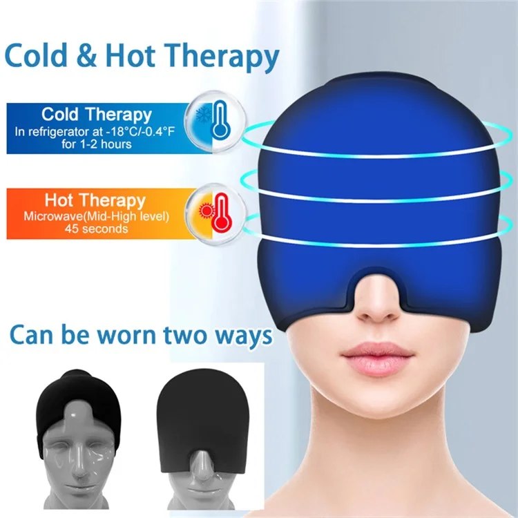 H08189 Bandeau de soulagement des migraines à double couche Gel réutilisable Chaud Froid Thérapie Casque contre les maux de tête (ST) - Noir 