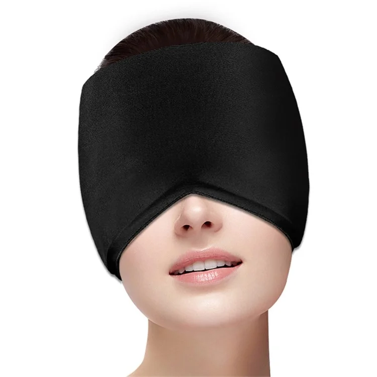 H08201 Chapéu de Alívio de Enxaqueca e Dor de Cabeça - Gel Lycra Quente / Frio Compress Cap Cabeça Oca - Preto
