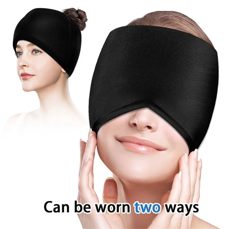 H08201 Chapéu de Alívio de Enxaqueca e Dor de Cabeça - Gel Lycra Quente / Frio Compress Cap Cabeça Oca - Preto
