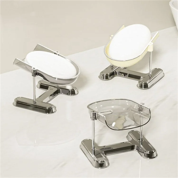 Single Layer Draining Soap Dish Soap Holder Tray Electroplating Storage Shelf Bathroom Supplies - Creamy White