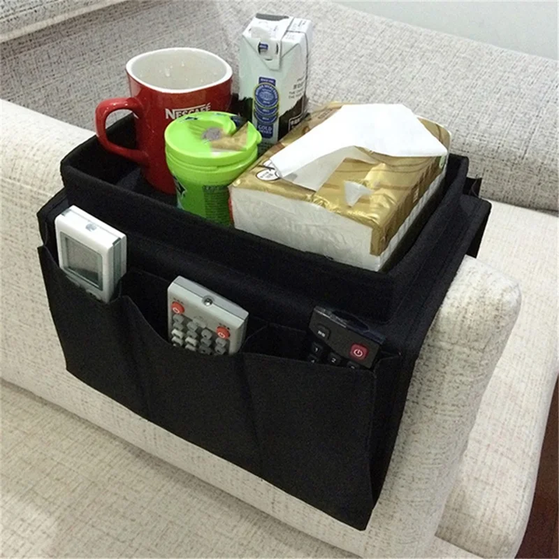 SF001 Oxford Cloth Sofa Armrest Storage Pockets Holder Couch Hanging Remote Control Organizer Tray - Schwarz