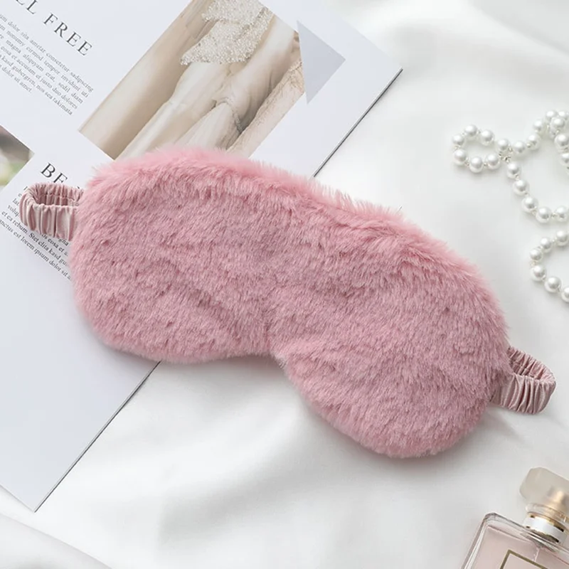 Cartoon Soft Plush Eye Mask with Adjustable Strap Imitation Silk Sleep Mask for Autumn, Winter - Dark Pink