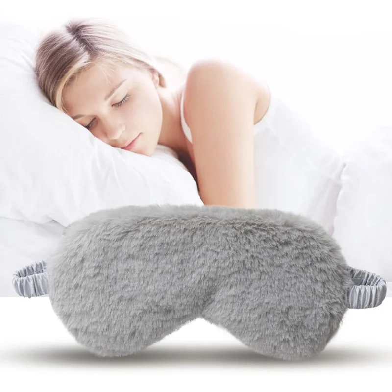 Cartoon Soft Plush Eye Mask with Adjustable Strap Imitation Silk Sleep Mask for Autumn, Winter - White