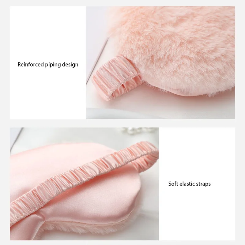 Cartoon Soft Plush Eye Mask with Adjustable Strap Imitation Silk Sleep Mask for Autumn, Winter - White