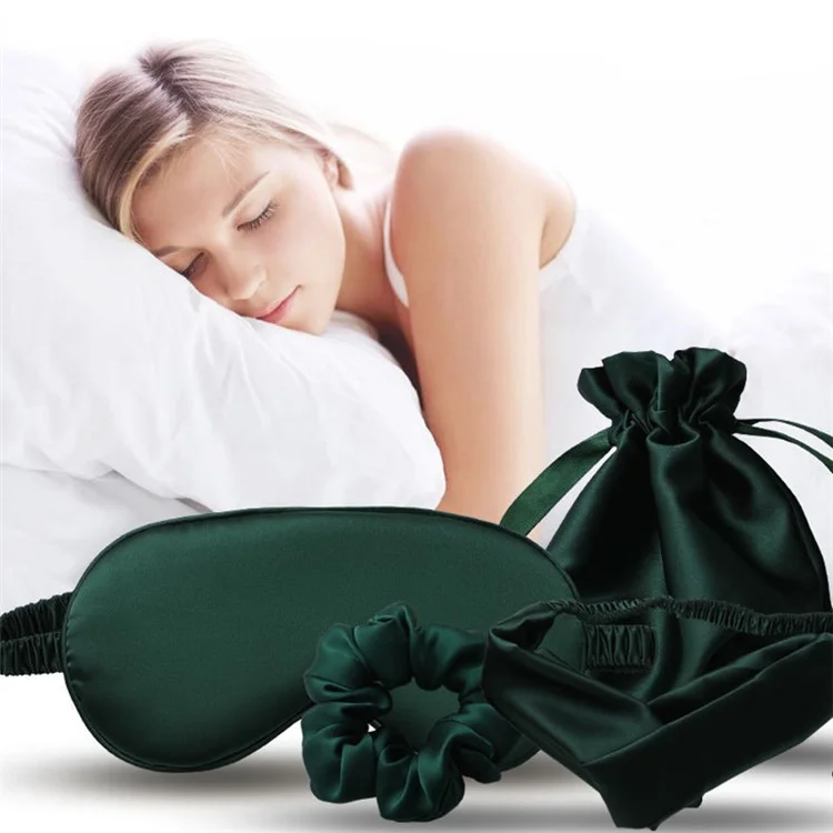 Imitation Silk Shading Eye Mask Sleep Blindfold + Hair Band + Scrunchie + Storage Bag - Red