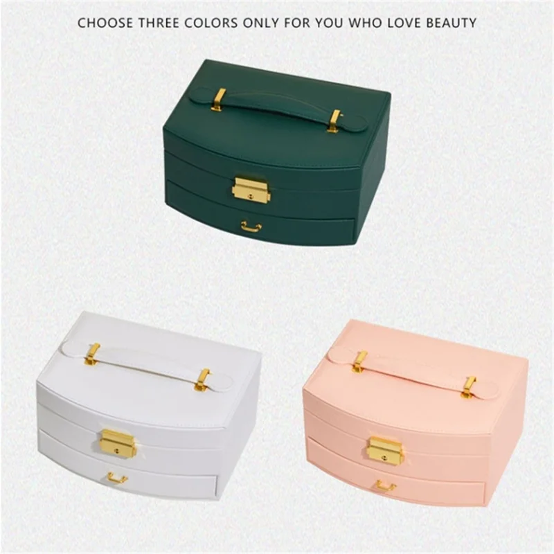 Dual Layer Jewelry Box Organizer Earring Rings Storage Display PU Leather Case, 20x16x10cm - Blackish Green