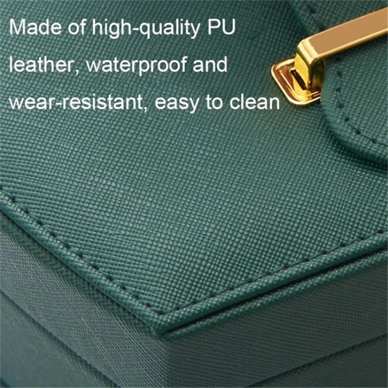 Dual Layer Jewelry Box Organizer Earring Rings Storage Display PU Leather Case, 20x16x10cm - White