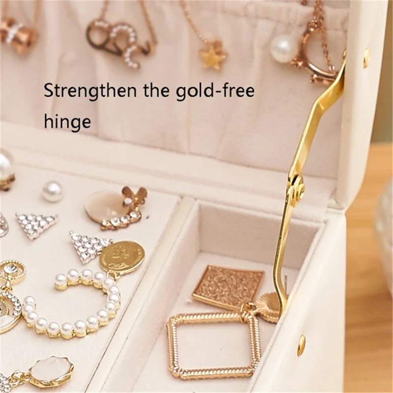 Three Layers Jewelry Box PU Leather Necklace Earring Rings Storage Case with Lock, 17x14x13cm - Dark Blue