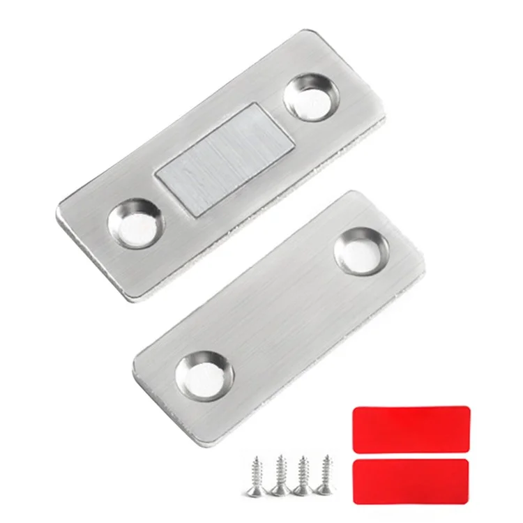 2Pcs / Set Magnetic Door Catch Stainless Steel Drawer Magnet Catch Kitchen Cabinet Closer with Adhesive - Silver