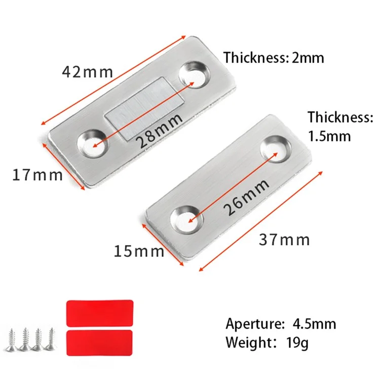 2pcs / Definir Porta Magnética Catch Aço Inoxidável Gaveta Ímã de Captura Armário de Cozinha Mais Perto Com Adesivo - Prata