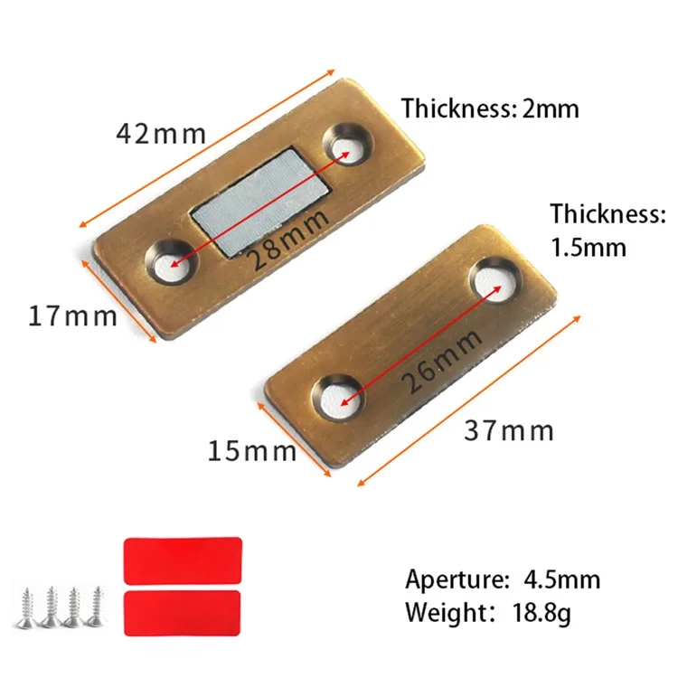 2Pcs / Set Magnetic Door Catch Stainless Steel Drawer Magnet Catch Kitchen Cabinet Closer with Adhesive - Yellow Bronze