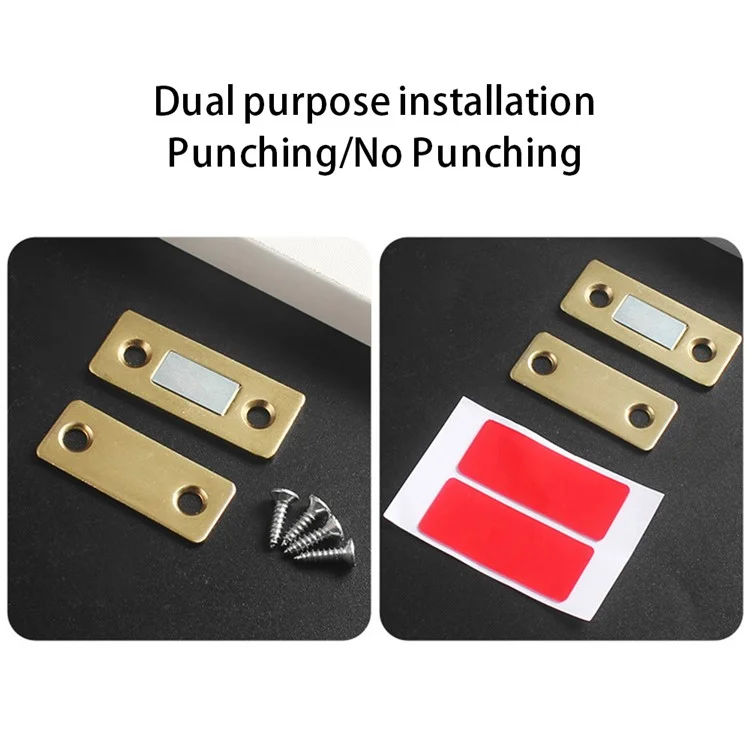 2Pcs / Set Magnetic Door Catch Stainless Steel Drawer Magnet Catch Kitchen Cabinet Closer with Adhesive - Yellow Bronze